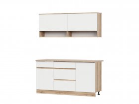Кухонный гарнитур 1,6м Брауни (дуб делано/белый) в Тулинском - tulinskij.mebel-nsk.ru | фото