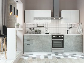 Кухонный гарнитур Дуся 2,0 м (белый глянец/цемент) в Тулинском - tulinskij.mebel-nsk.ru | фото