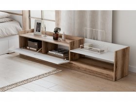 Тумба под ТВ Брауни (дуб делано/белый) в Тулинском - tulinskij.mebel-nsk.ru | фото